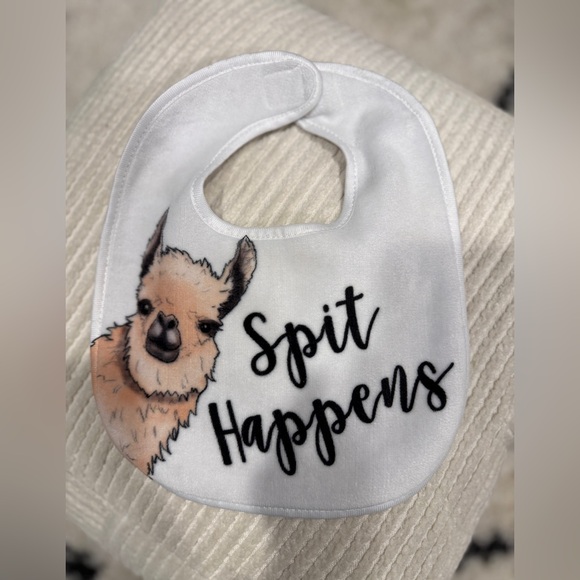 Funny Baby Bib “Spit Happens” Llama Graphic White Soft Infant Feeding Bib - Picture 2 of 6
